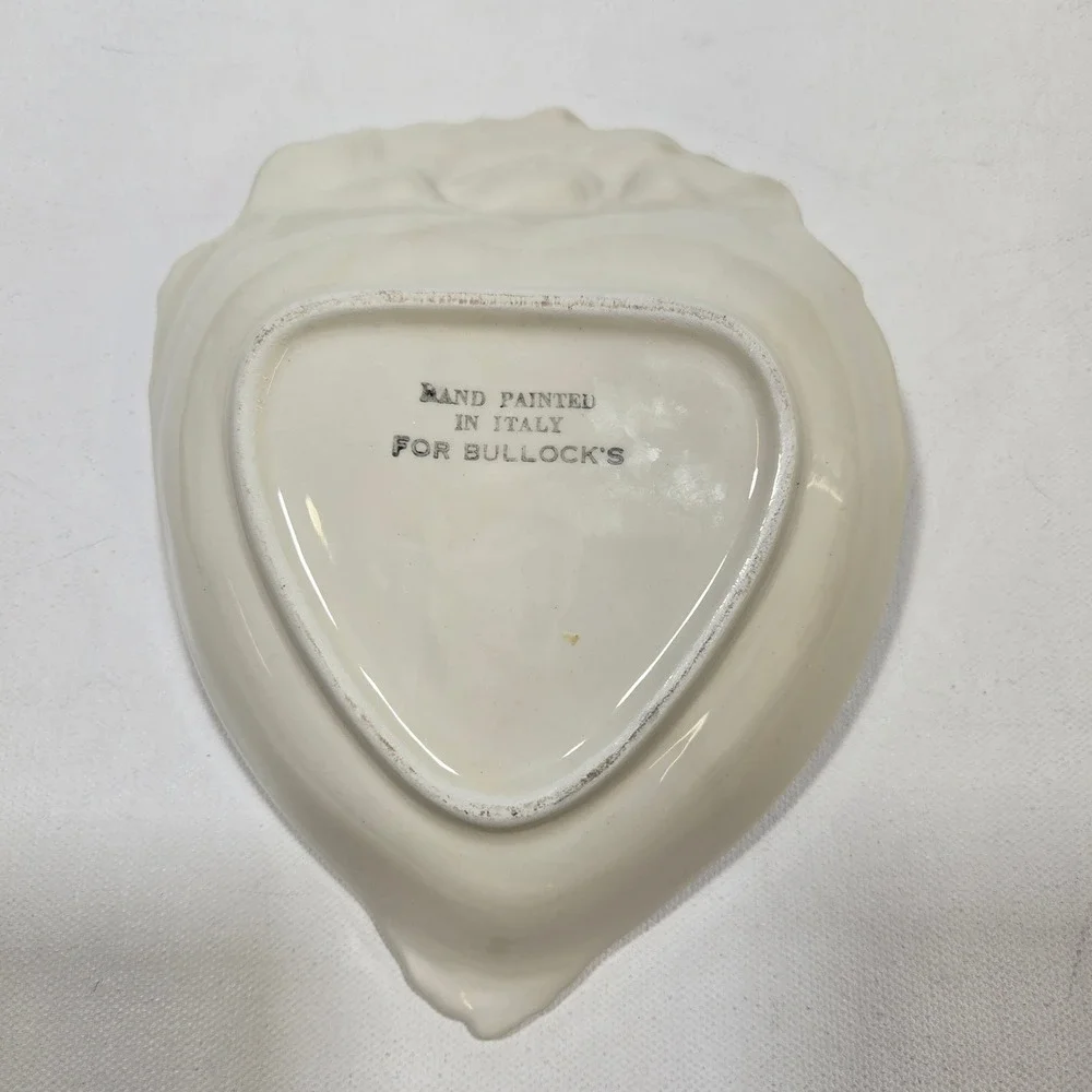 Bullock's Trinket Dish Cream Heart Floral Rose Italian Coquette Ceramic Vintage